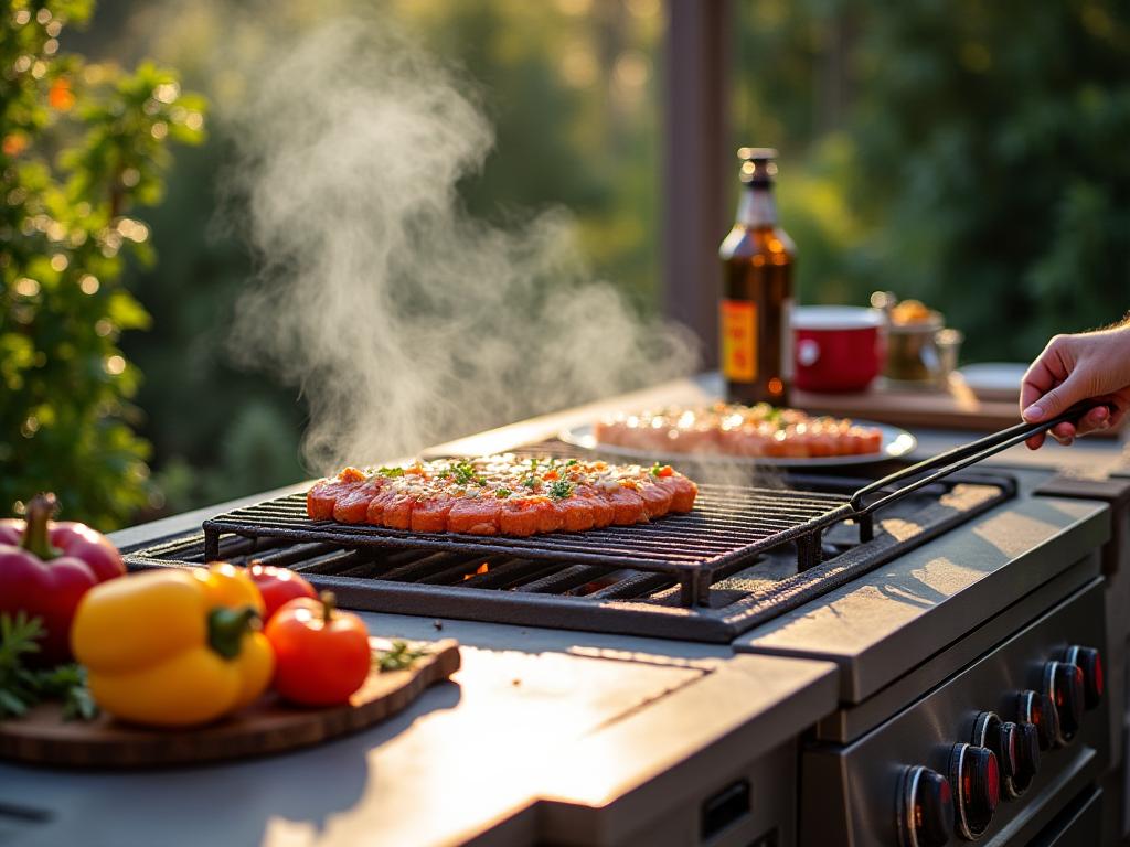 Cucina a fuoco per esterno con barbecue e forno da giardino